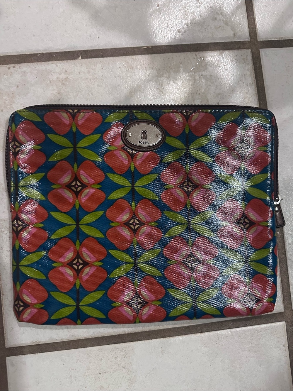 Fossil Floral Zip Pouch or Tablet Case in Blue, Pink & Green